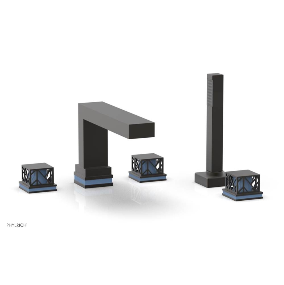 Oil Rubbed Bronze Jolie 5-Hole Deck Tub Filler With Rectangular Spout, Square Cutaway Handles, And