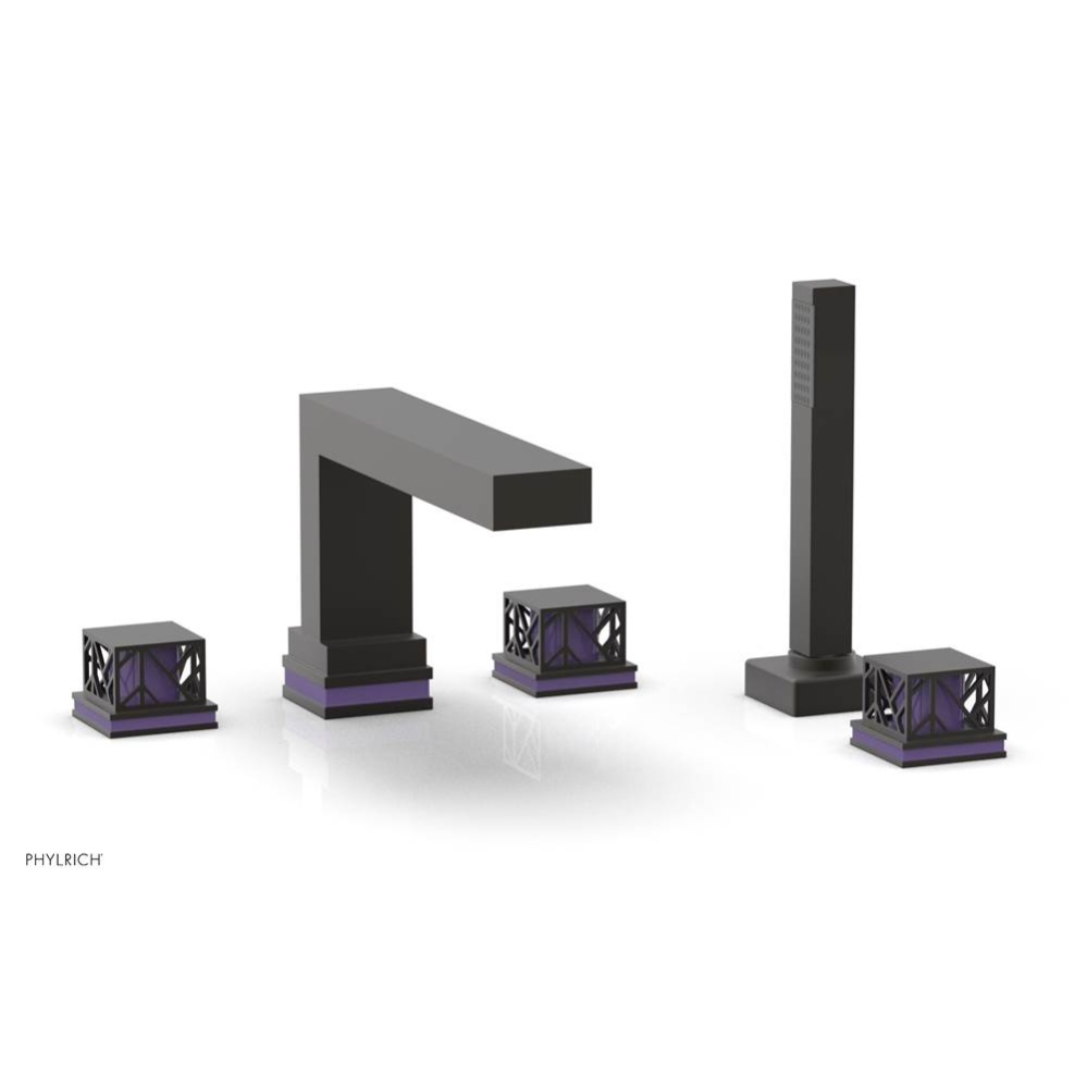 Oil Rubbed Bronze Jolie 5-Hole Deck Tub Filler With Rectangular Spout, Square Cutaway Handles, And