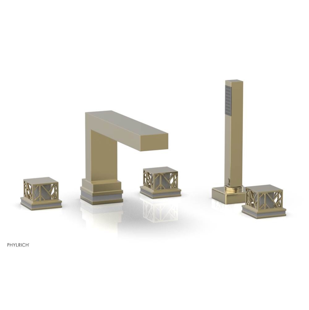 Polished Brass Uncoated (Living Finish) Jolie 5-Hole Deck Tub Filler With Rectangular Spout