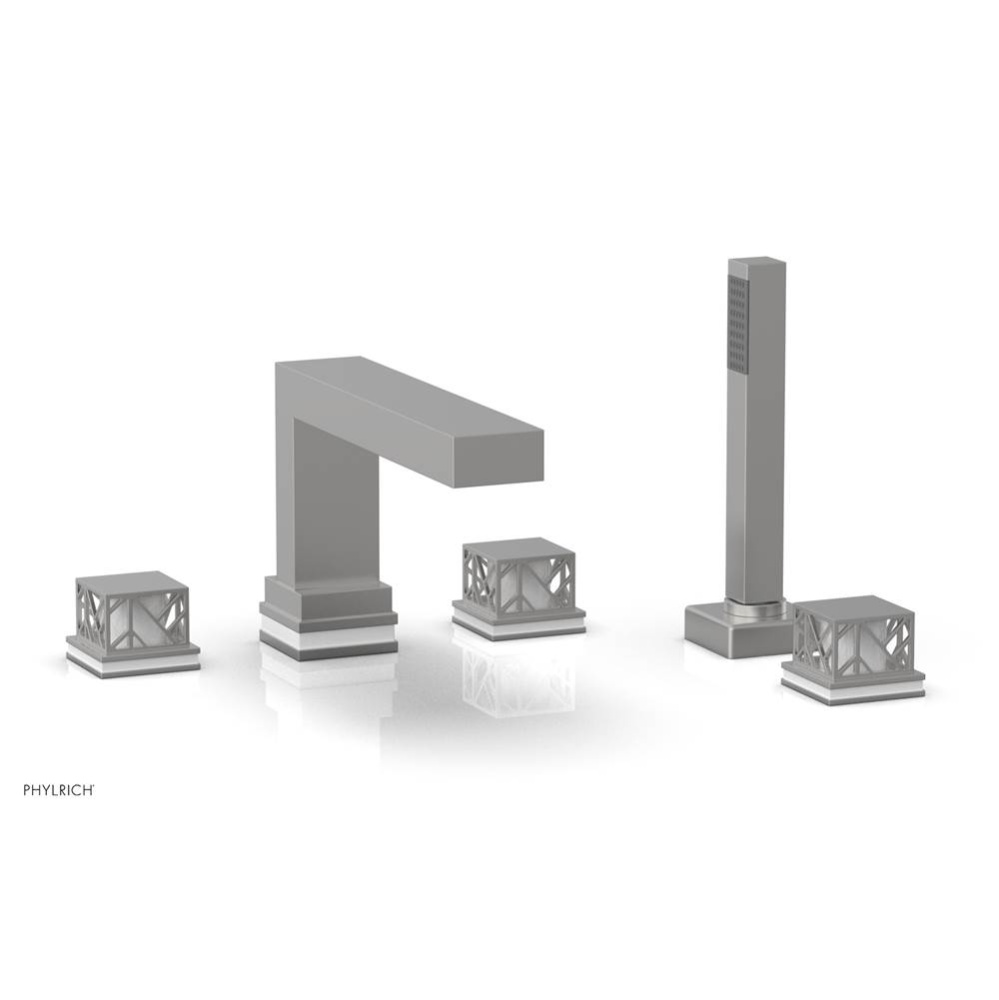 Satin Chrome Jolie 5-Hole Deck Tub Filler With Rectangular Spout, Square Cutaway Handles, And Glos