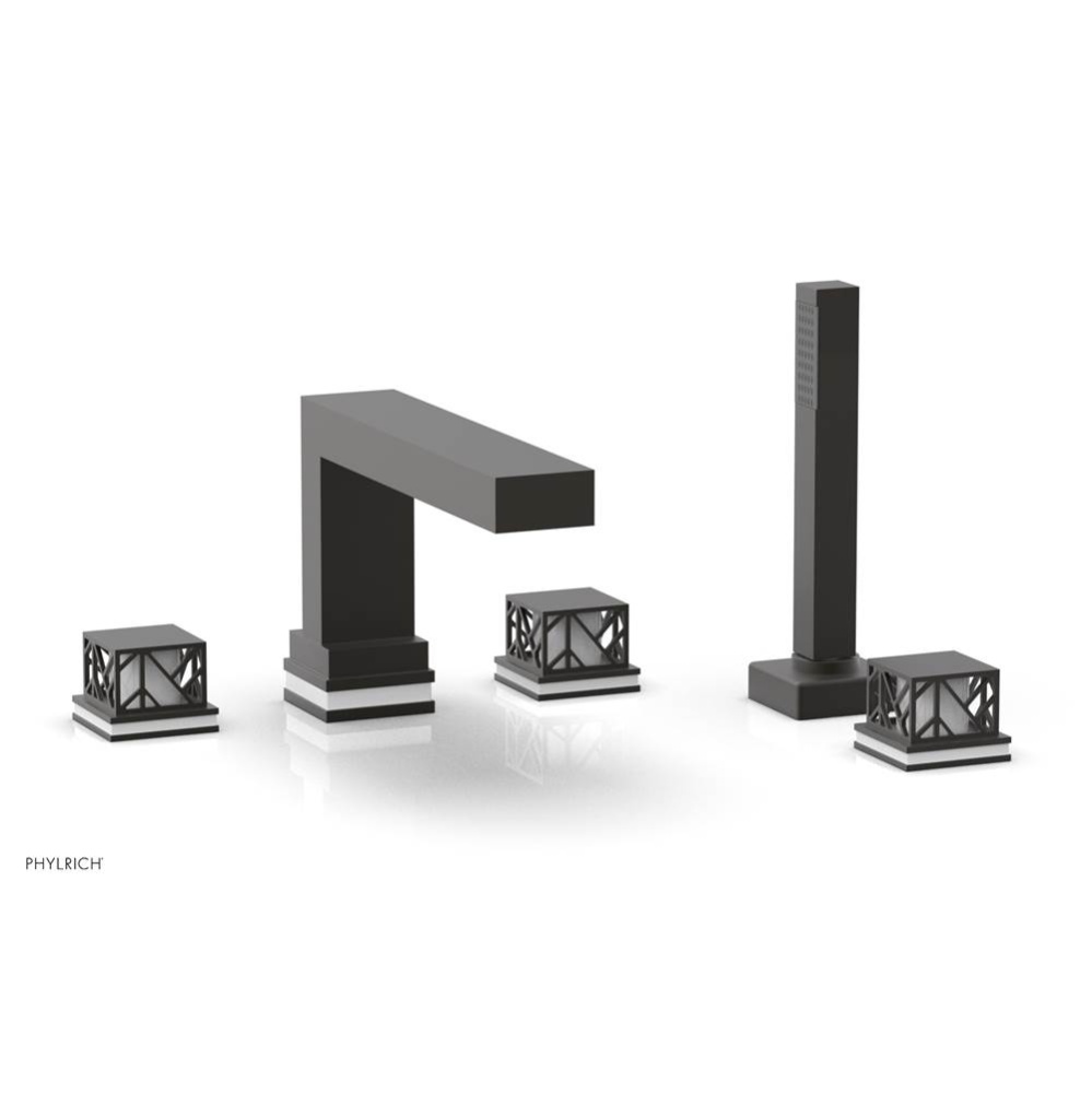 Oil Rubbed Bronze Jolie 5-Hole Deck Tub Filler With Rectangular Spout, Square Cutaway Handles, And