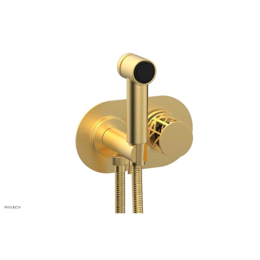Burnished Gold Jolie Wall Mounted Bidet Set With Oval Trim, Round Cutaway Handle, And Black Accent