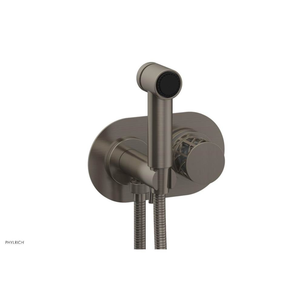 Pewter Jolie Wall Mounted Bidet Set With Oval Trim, Round Cutaway Handle, And Grey Accents