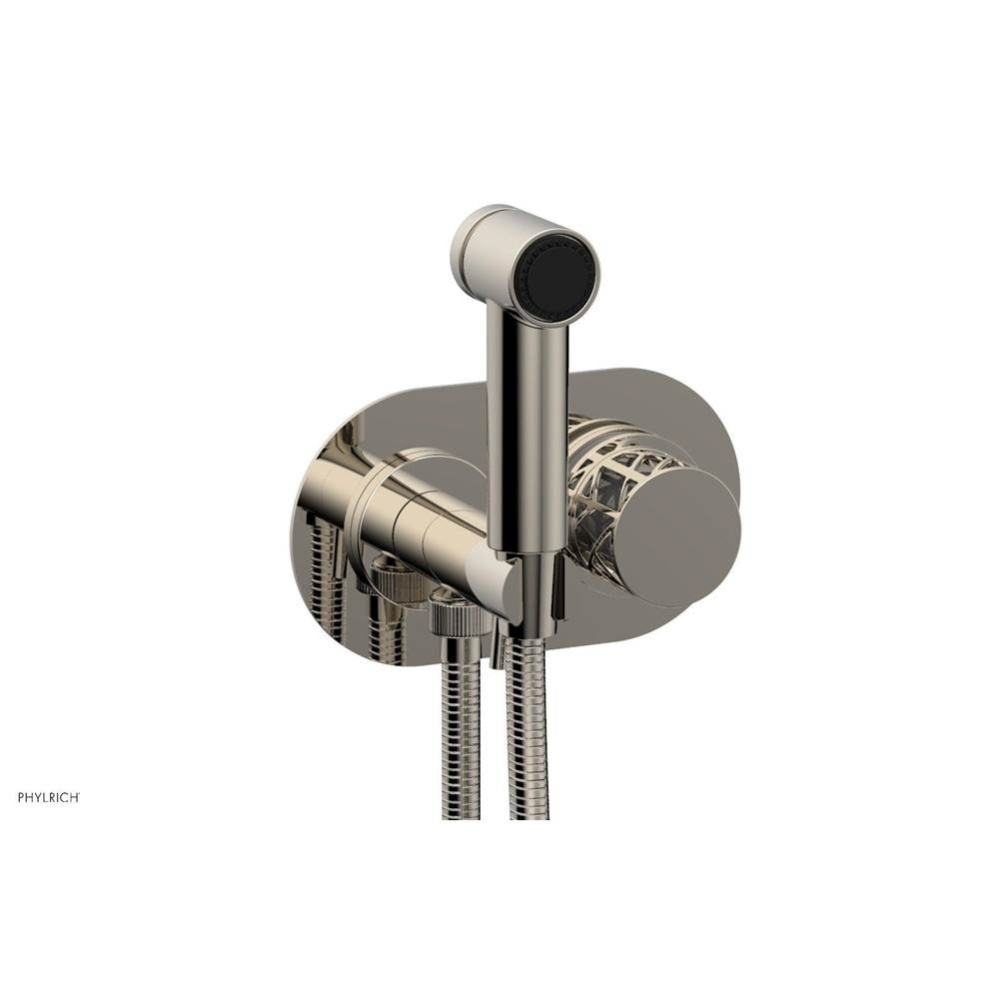 Polished Nickel Jolie Wall Mounted Bidet Set With Oval Trim, Round Cutaway Handle, And Grey Accent