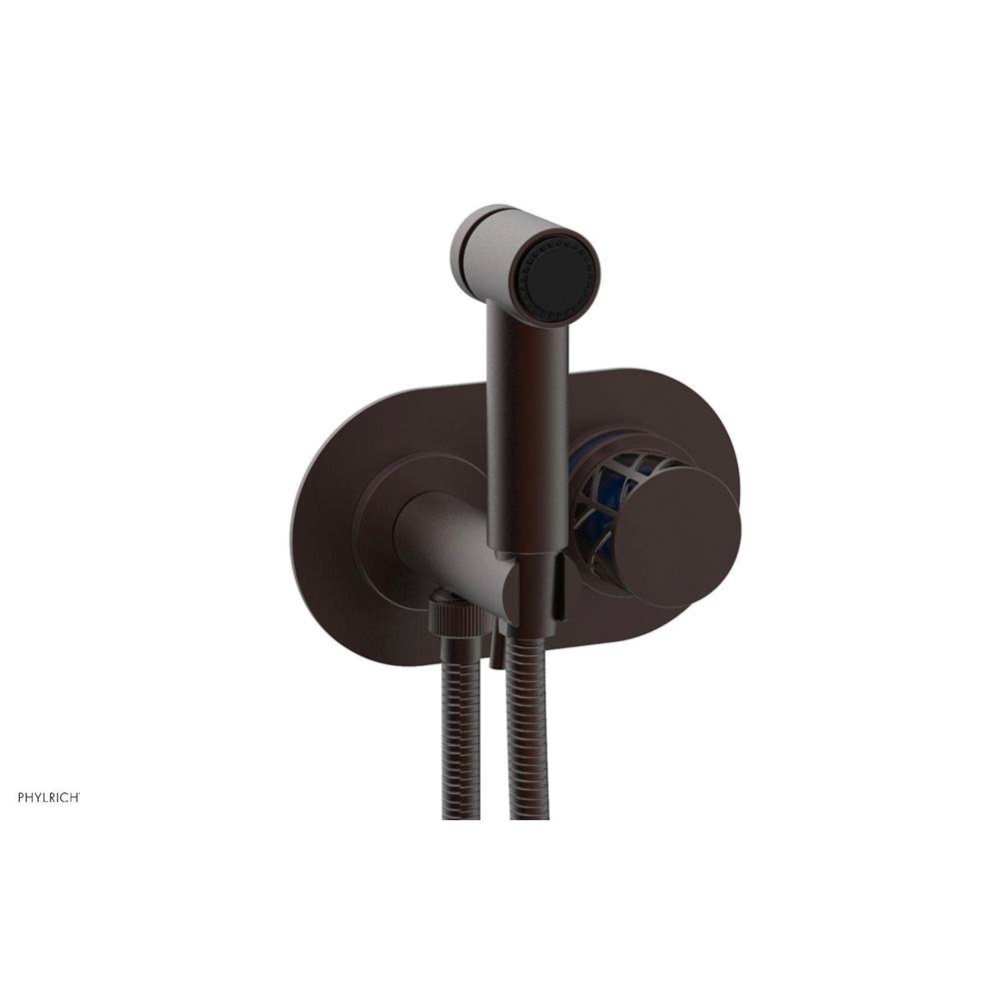 Weathered Copper Jolie Wall Mounted Bidet Set With Oval Trim, Round Cutaway Handle, And Navy Blue