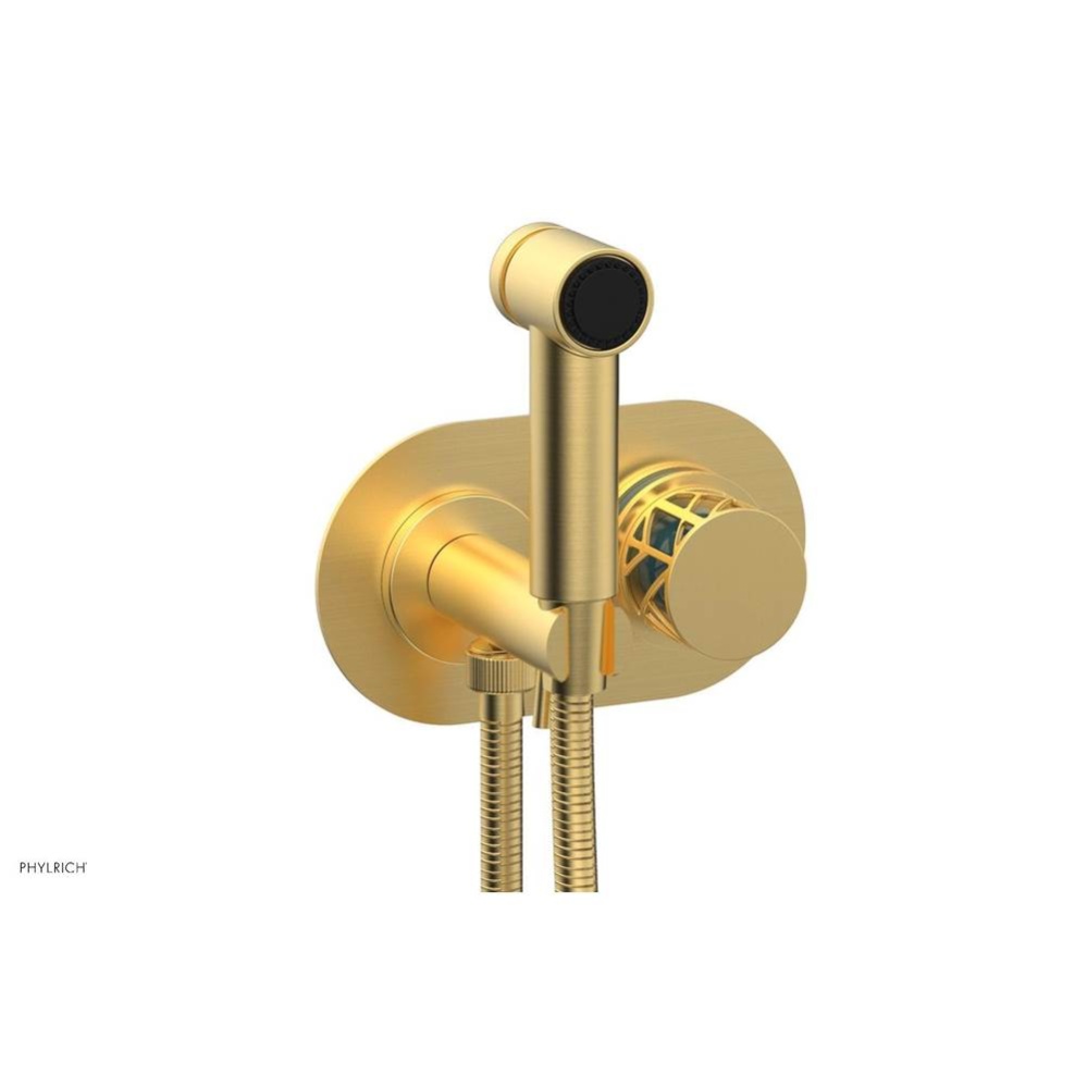 Burnished Gold Jolie Wall Mounted Bidet Set With Oval Trim, Round Cutaway Handle, And Turquoise Ac