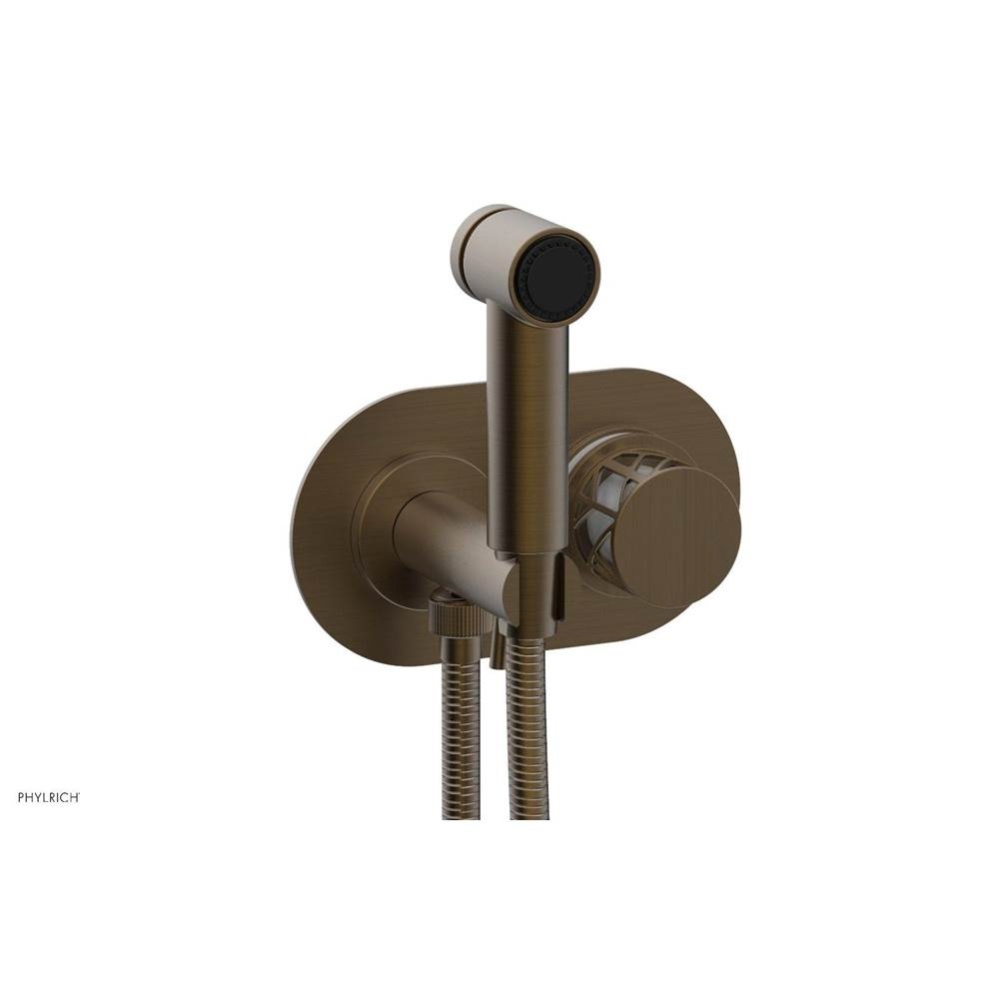 Old English Brass Jolie Wall Mounted Bidet Set With Oval Trim, Round Cutaway Handle, And Gloss Whi