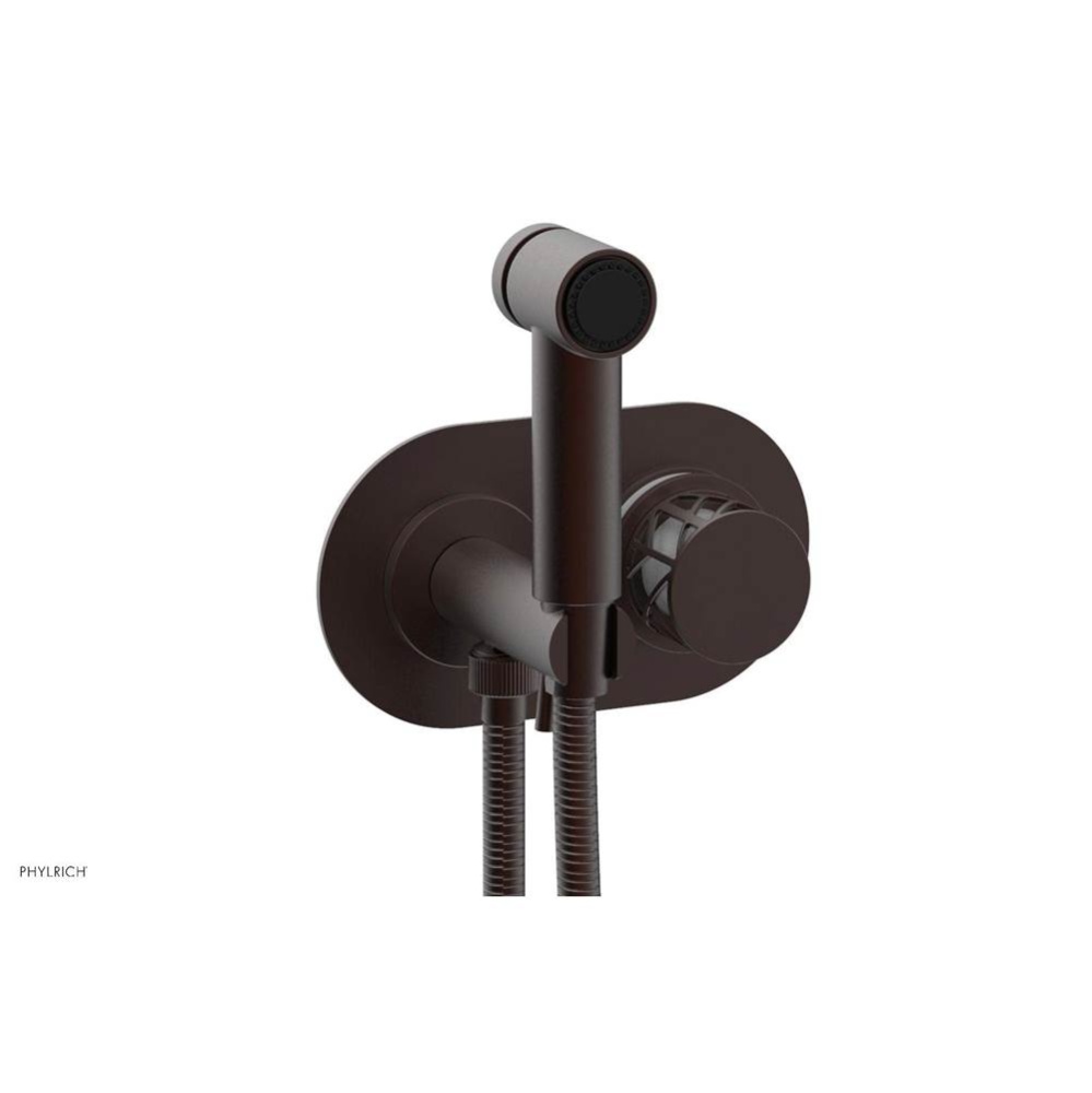 Weathered Copper Jolie Wall Mounted Bidet Set With Oval Trim, Round Cutaway Handle, And Gloss Whit