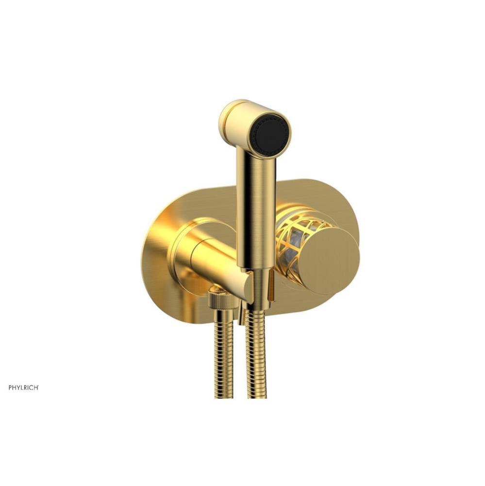 Satin Gold Jolie Wall Mounted Bidet Set With Oval Trim, Round Cutaway Handle, And Gloss White Acce