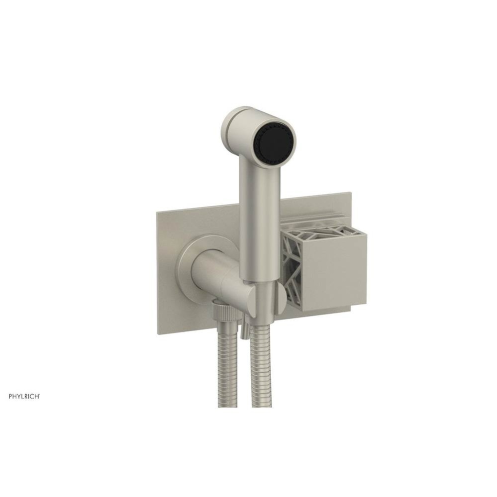 Burnished Nickel Jolie Wall Mounted Bidet Set With Rectangular Trim, Square Cutaway Handle, And Gr