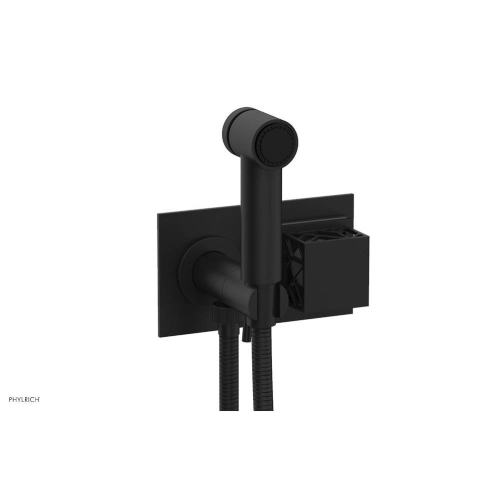 Matte Black Jolie Wall Mounted Bidet Set With Rectangular Trim, Square Cutaway Handle, And Grey Ac