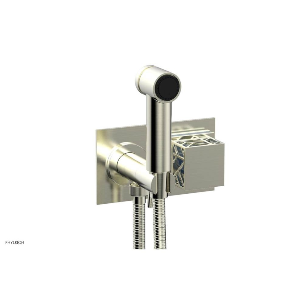 Satin Nickel Jolie Wall Mounted Bidet Set With Rectangular Trim, Square Cutaway Handle, And Light