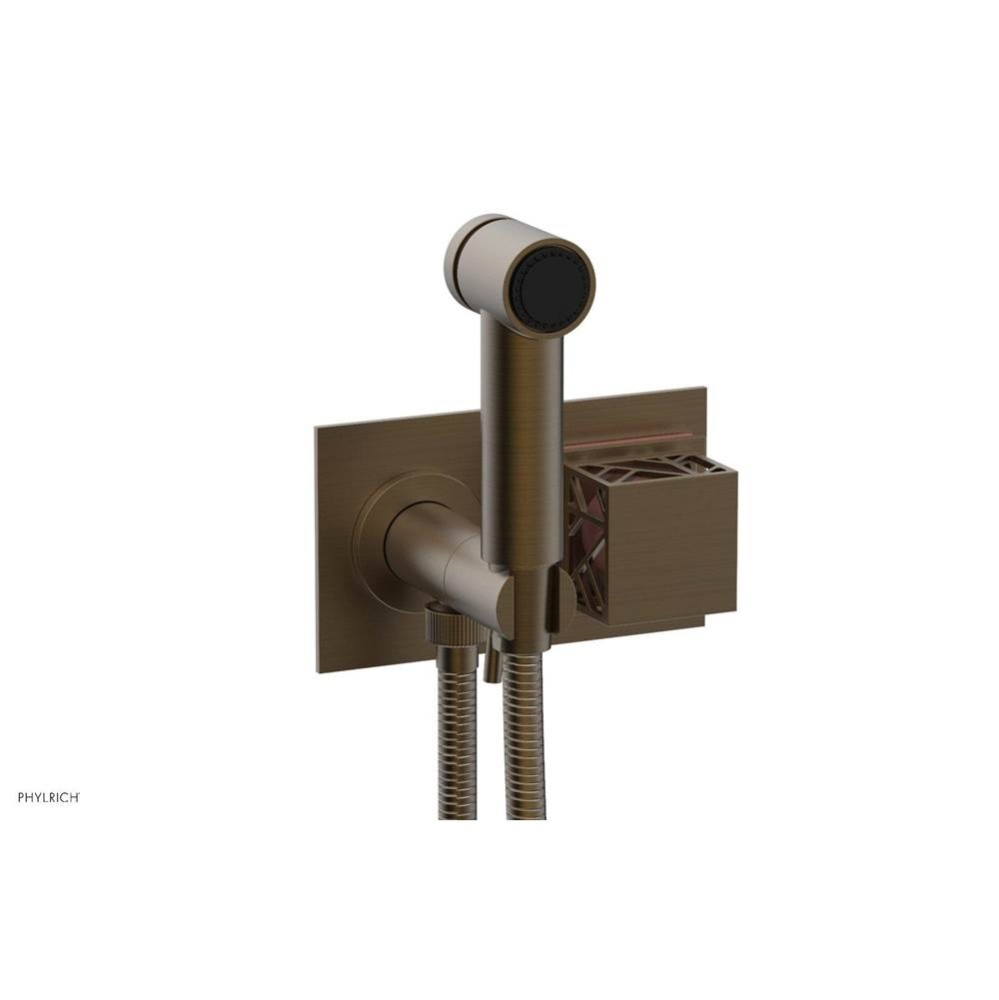 Old English Brass Jolie Wall Mounted Bidet Set With Rectangular Trim, Square Cutaway Handle, And P