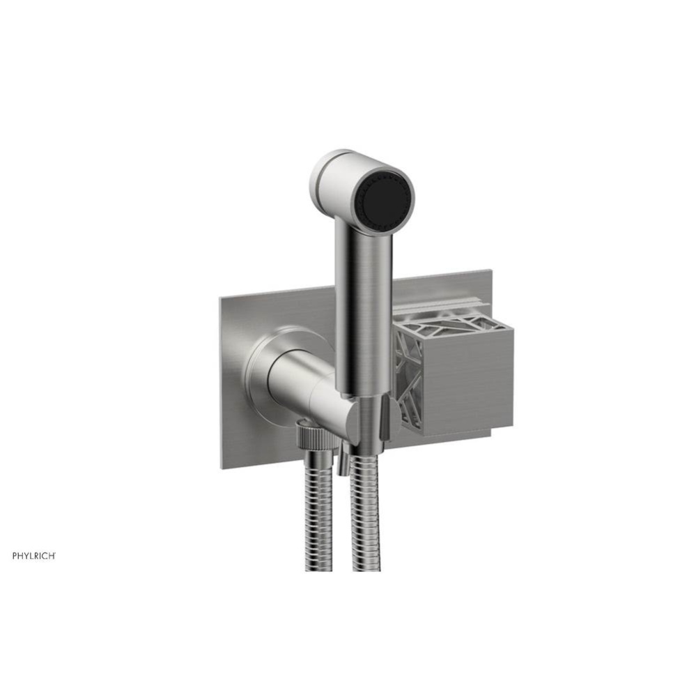Satin Chrome Jolie Wall Mounted Bidet Set With Rectangular Trim, Square Cutaway Handle, And Gloss