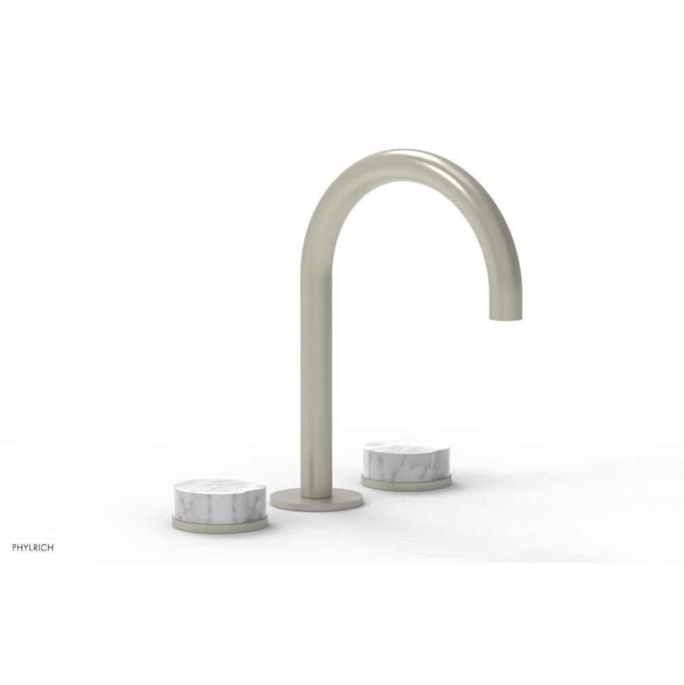 CIRC - Widespread Faucet - High Spout, White Marble Handles, Push-to-Close Drain