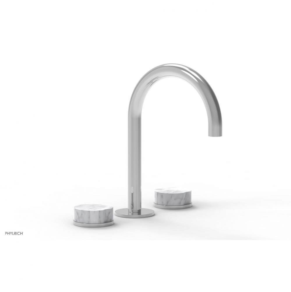 CIRC - Widespread Faucet - High Spout, White Marble Handles, Push-to-Close Drain