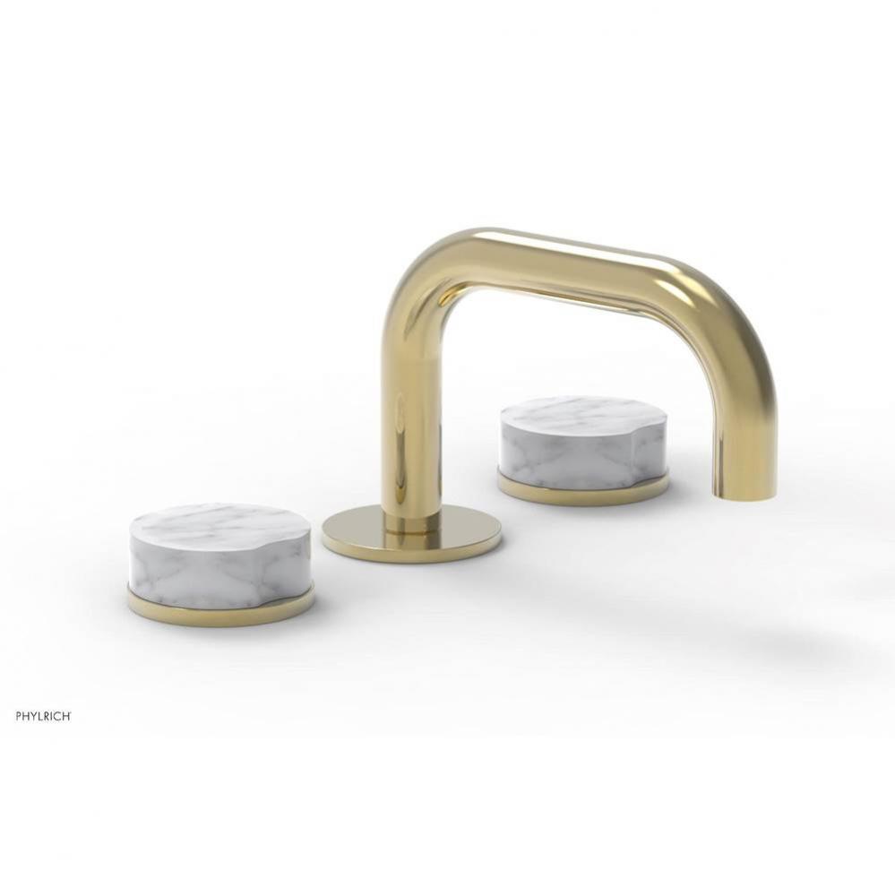 CIRC - Widespread Faucet - Low Spout, White Marble Handles, Push-to-Close Drain