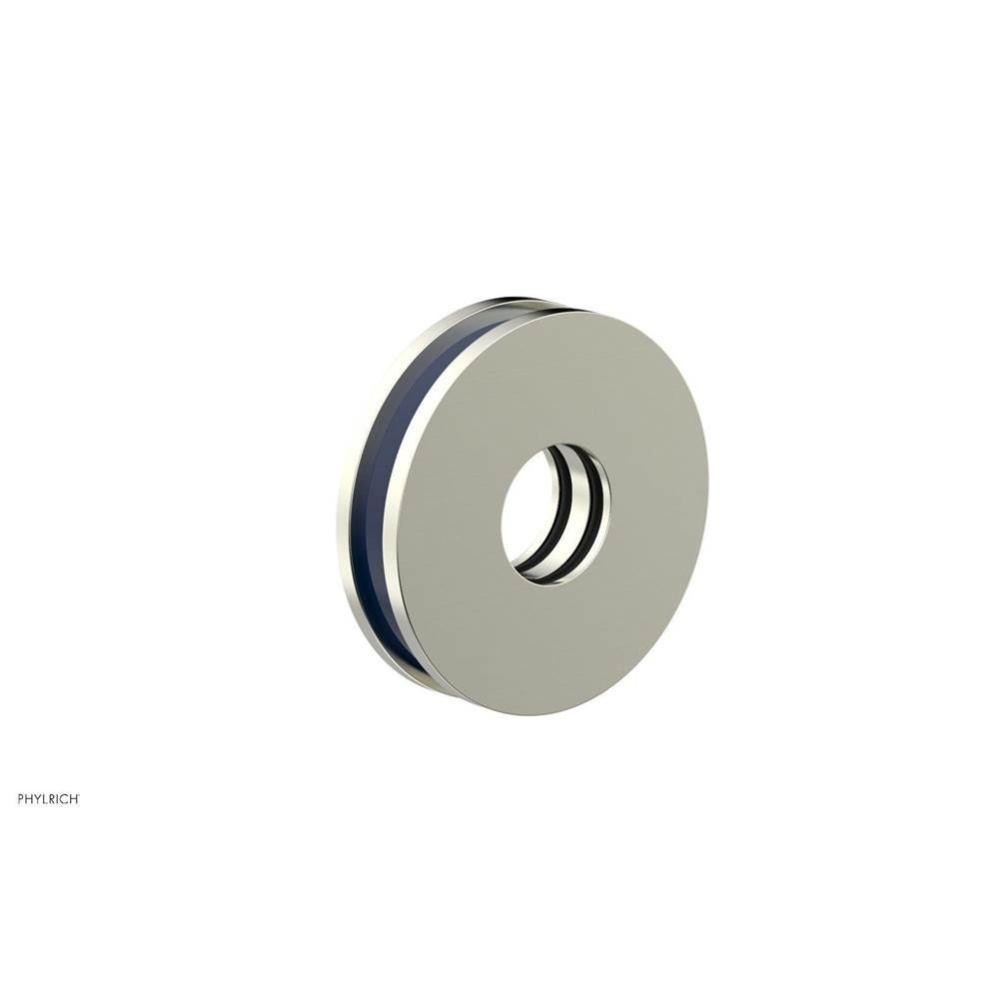 Satin Nickel Jolie Round Shower Arm Flange With Navy Blue Accents