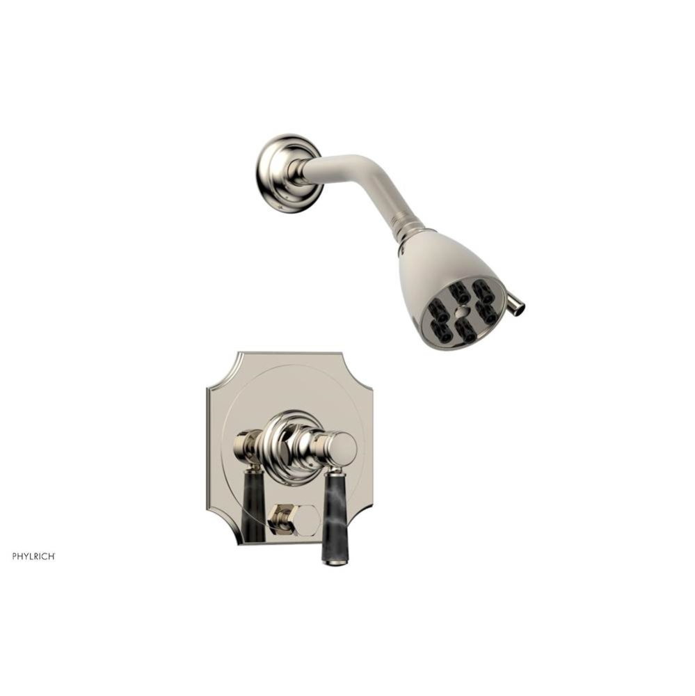 Pb Shower & Div. Set (Less Spout), Scalloped Plate, Marble Lever Hdl