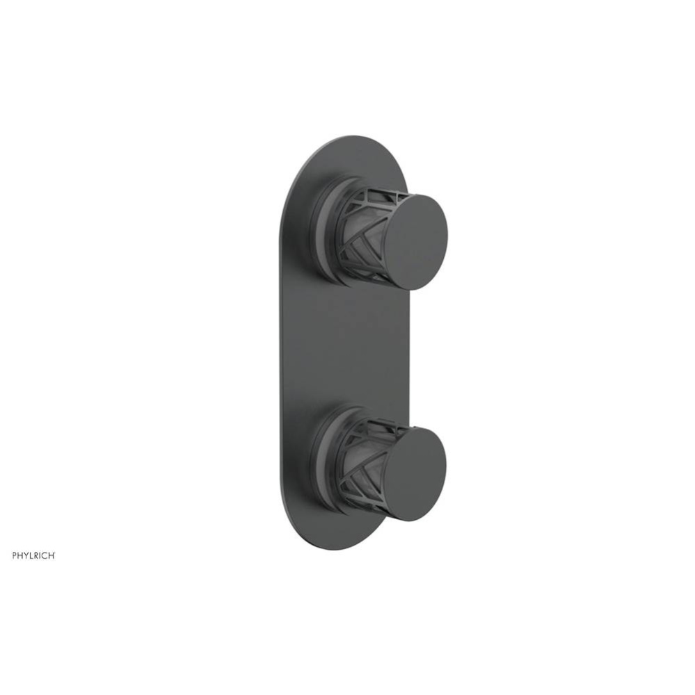 Gunmetal Gray Jolie Oval Thermostatic Trim With Diverter Or Volume Control, Round Cutaway Handles,