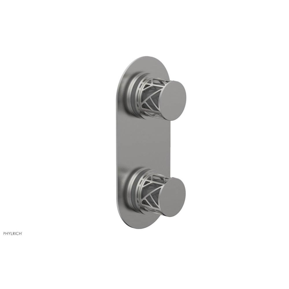 Satin Chrome Jolie Oval Thermostatic Trim With Diverter Or Volume Control, Round Cutaway Handles,
