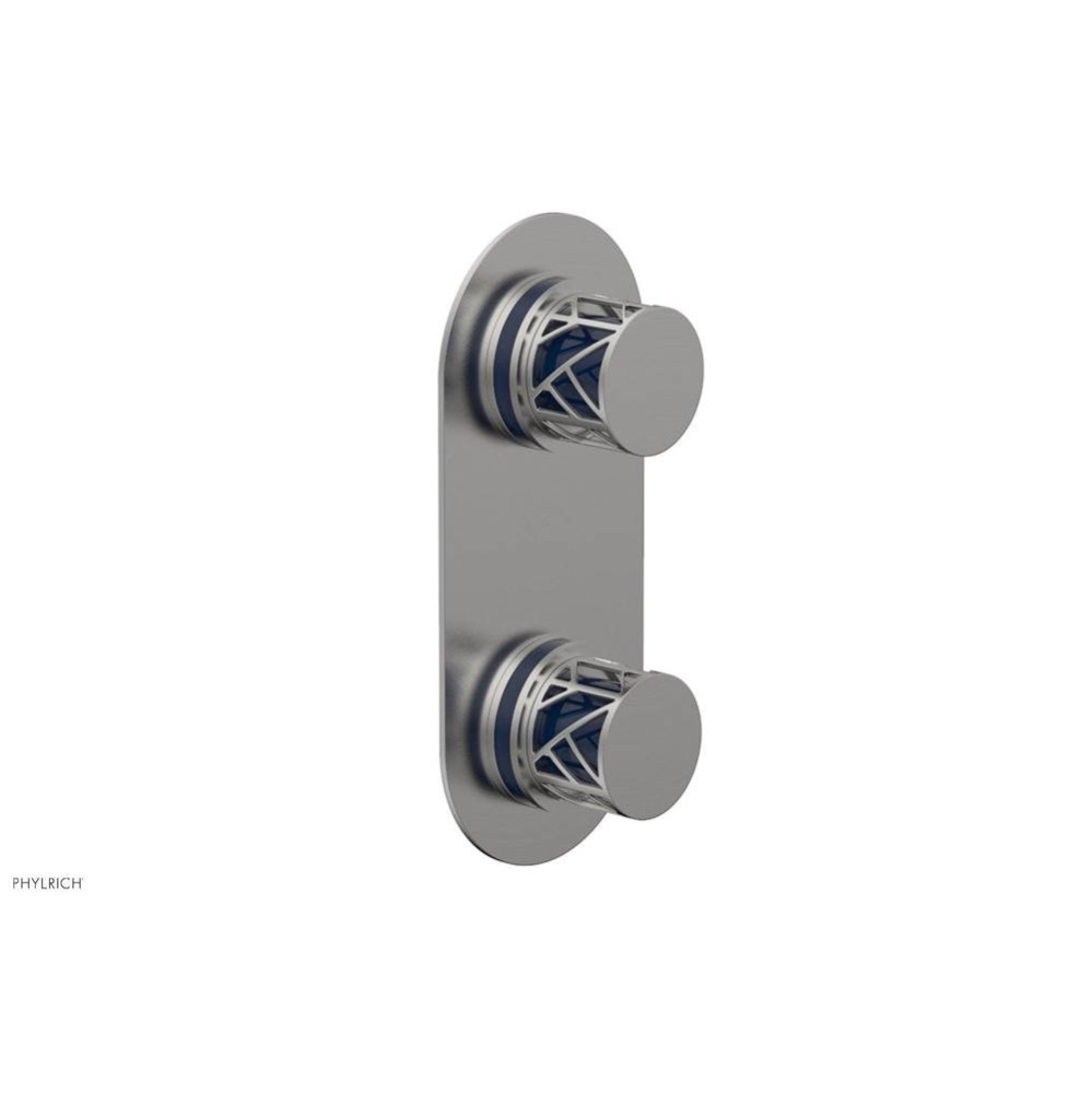 Satin Chrome Jolie Oval Thermostatic Trim With Diverter Or Volume Control, Round Cutaway Handles,