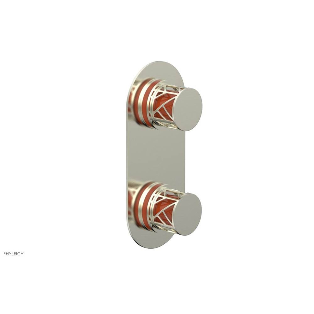 Satin Nickel Jolie Oval Thermostatic Trim With Diverter Or Volume Control, Round Cutaway Handles,