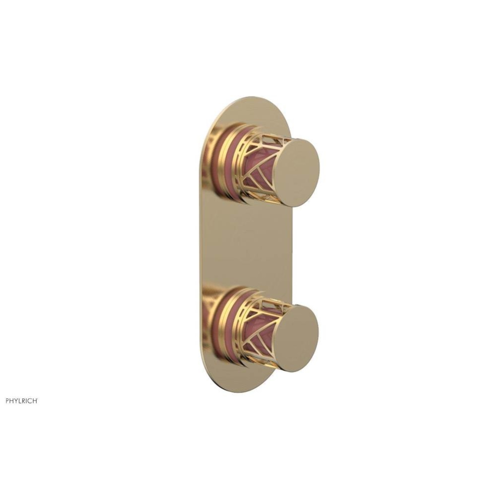 Satin Brass Jolie Oval Thermostatic Trim With Diverter Or Volume Control, Round Cutaway Handles, A