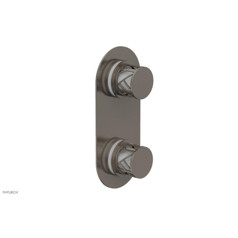 Pewter Jolie Oval Thermostatic Trim With Diverter Or Volume Control, Round Cutaway Handles, And Gl