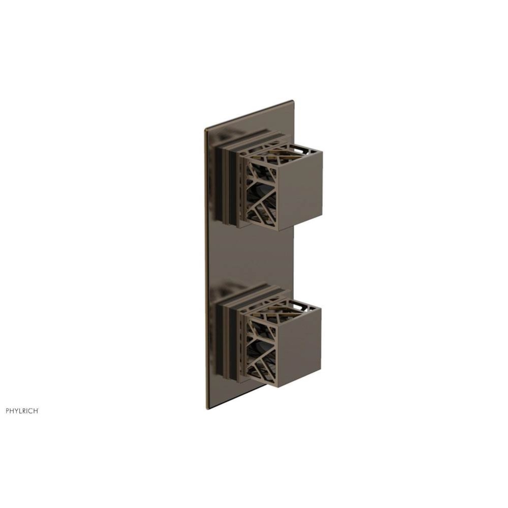 Antique Brass Jolie Rectangular Thermostatic Trim With Diverter Or Volume Control, Square Cutaway