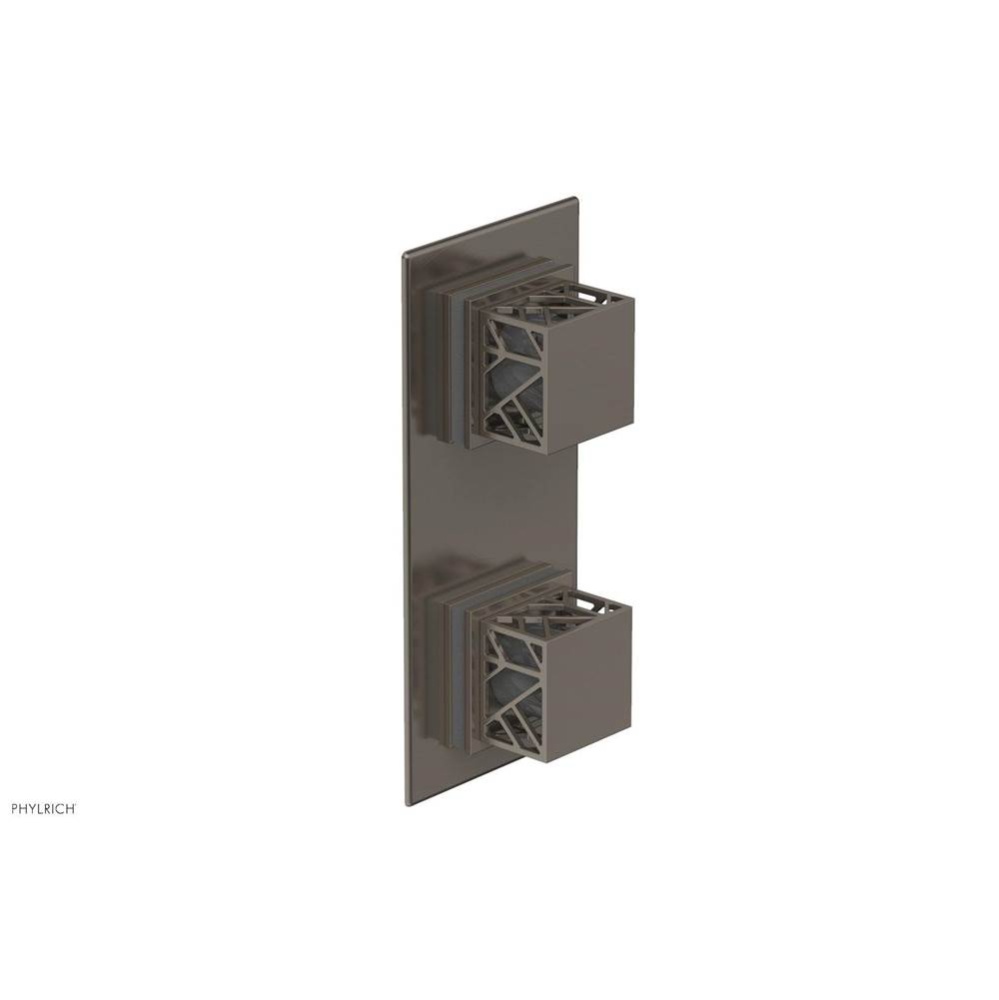 Pewter Jolie Rectangular Thermostatic Trim With Diverter Or Volume Control, Square Cutaway Handles
