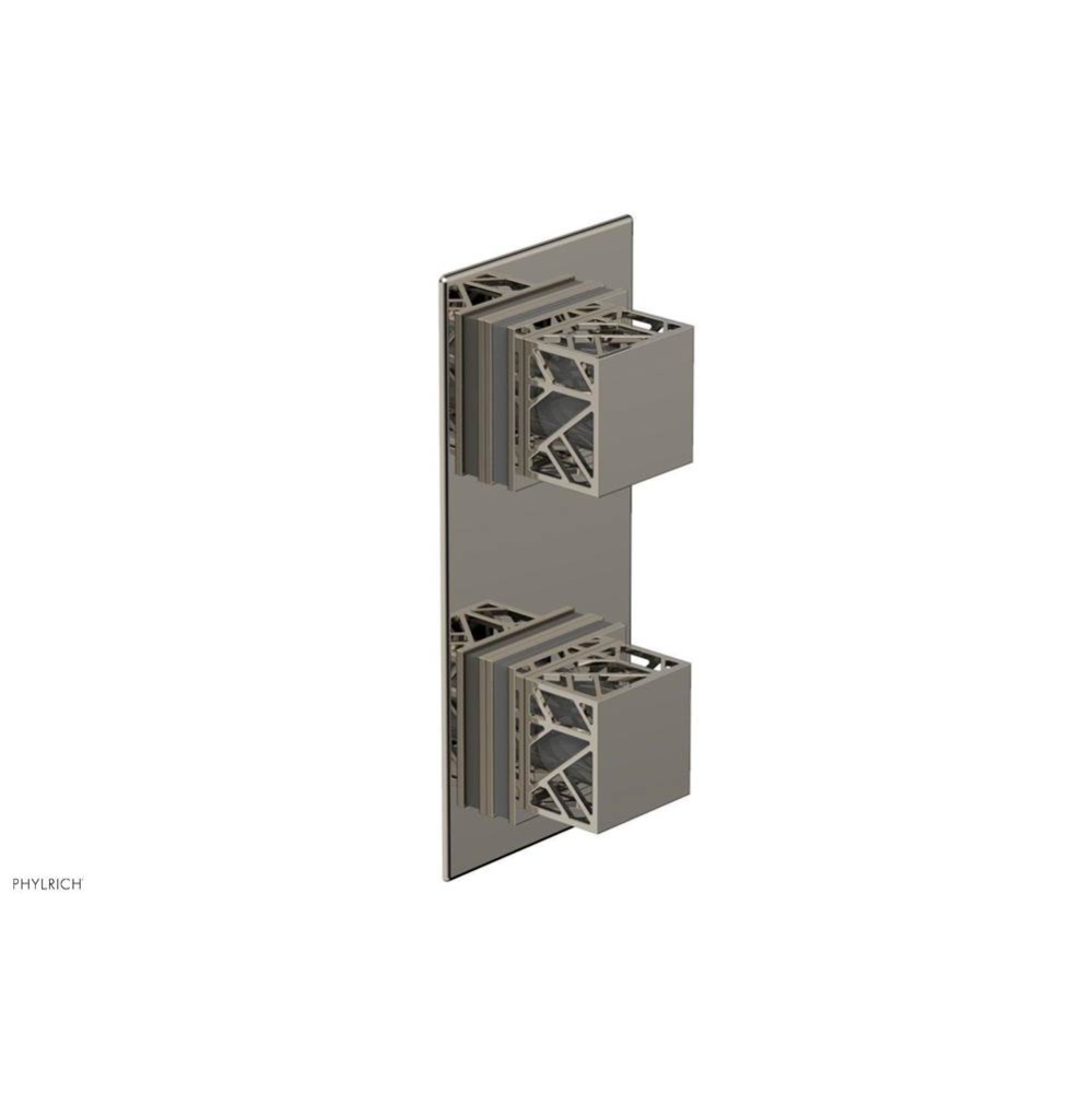 Polished Nickel Jolie Rectangular Thermostatic Trim With Diverter Or Volume Control, Square Cutawa