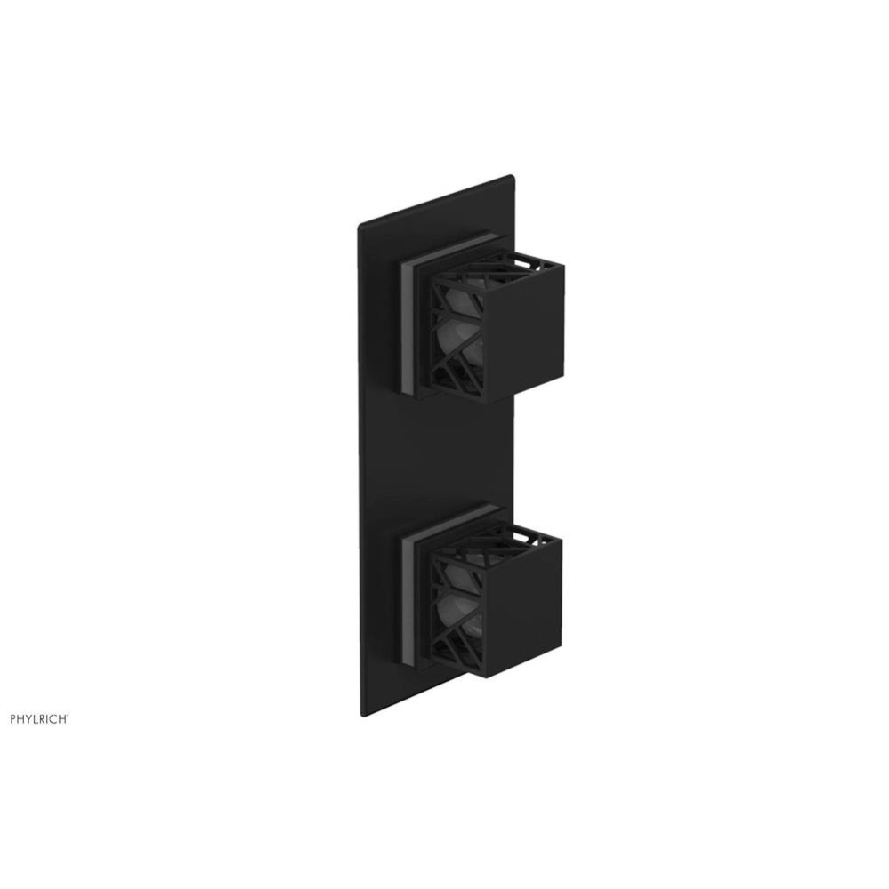 Matte Black Jolie Rectangular Thermostatic Trim With Diverter Or Volume Control, Square Cutaway Ha