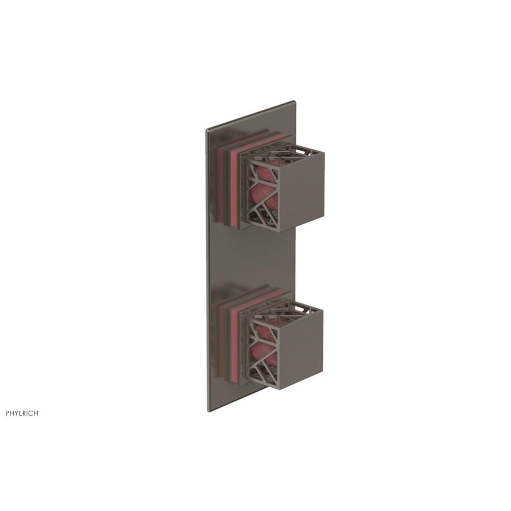 Pewter Jolie Rectangular Thermostatic Trim With Diverter Or Volume Control, Square Cutaway Handles