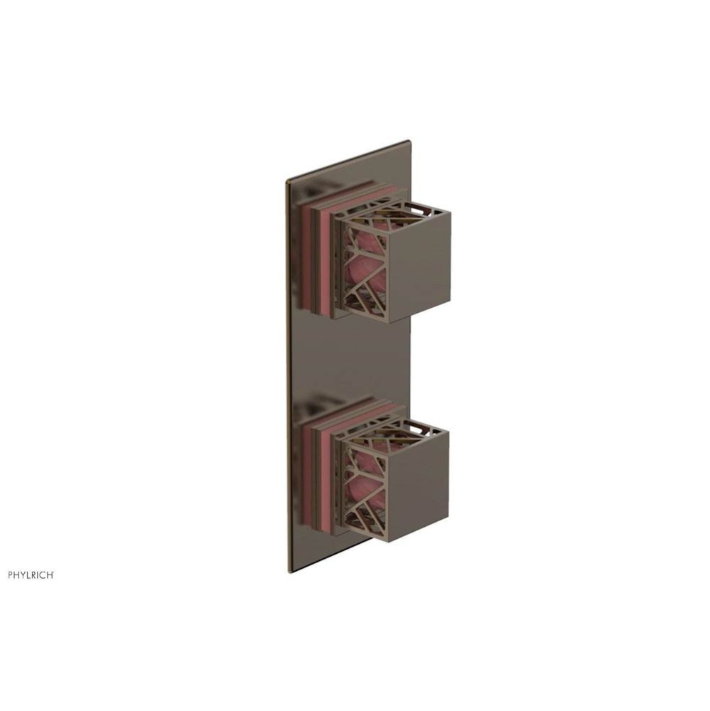 Antique Brass Jolie Rectangular Thermostatic Trim With Diverter Or Volume Control, Square Cutaway