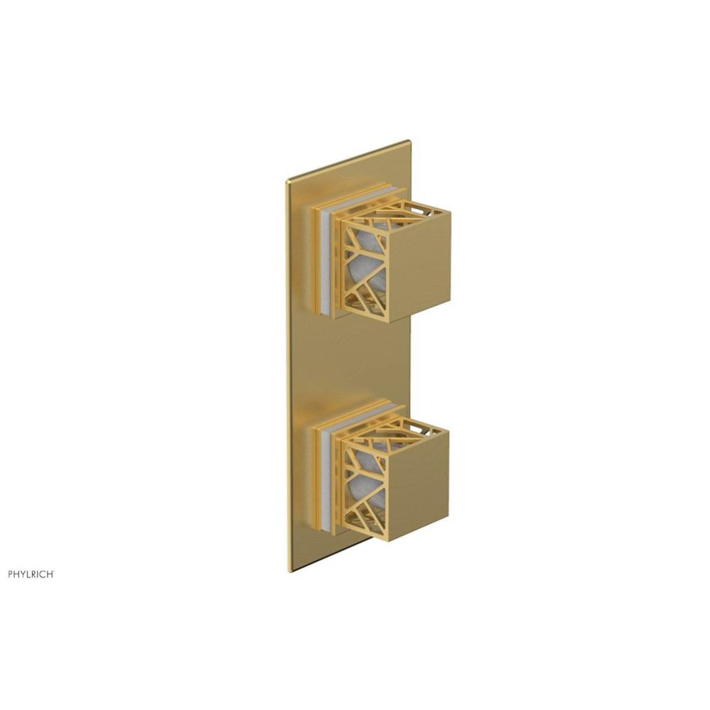 Burnished Gold Jolie Rectangular Thermostatic Trim With Diverter Or Volume Control, Square Cutaway