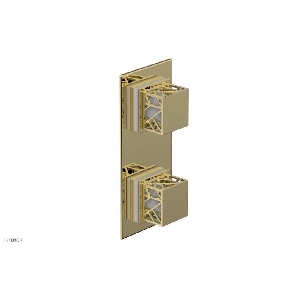 Polished Brass Jolie Rectangular Thermostatic Trim With Diverter Or Volume Control, Square Cutaway