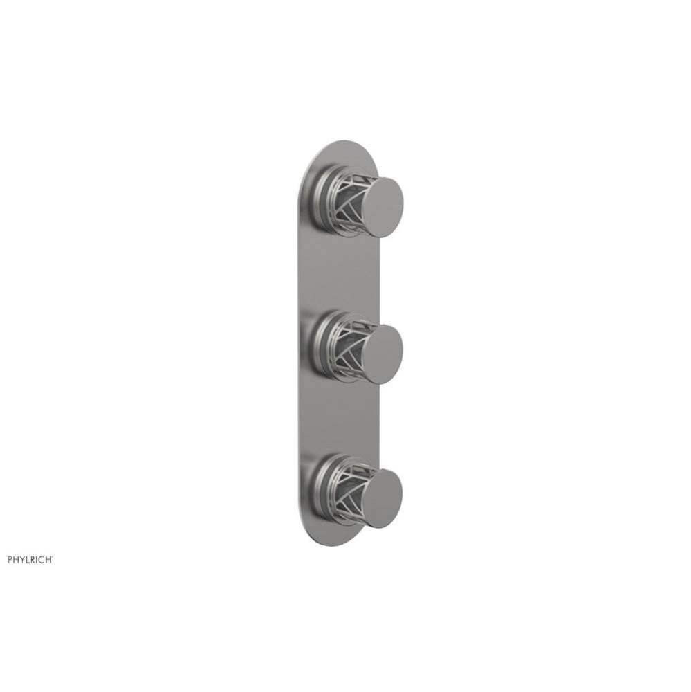 Satin Chrome Jolie Oval Thermostatic Trim With Two Volume Controls, Round Cutaway Handles, And Gre