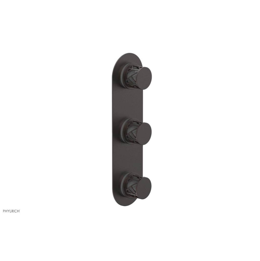 Weathered Copper Jolie Oval Thermostatic Trim With Two Volume Controls, Round Cutaway Handles, And