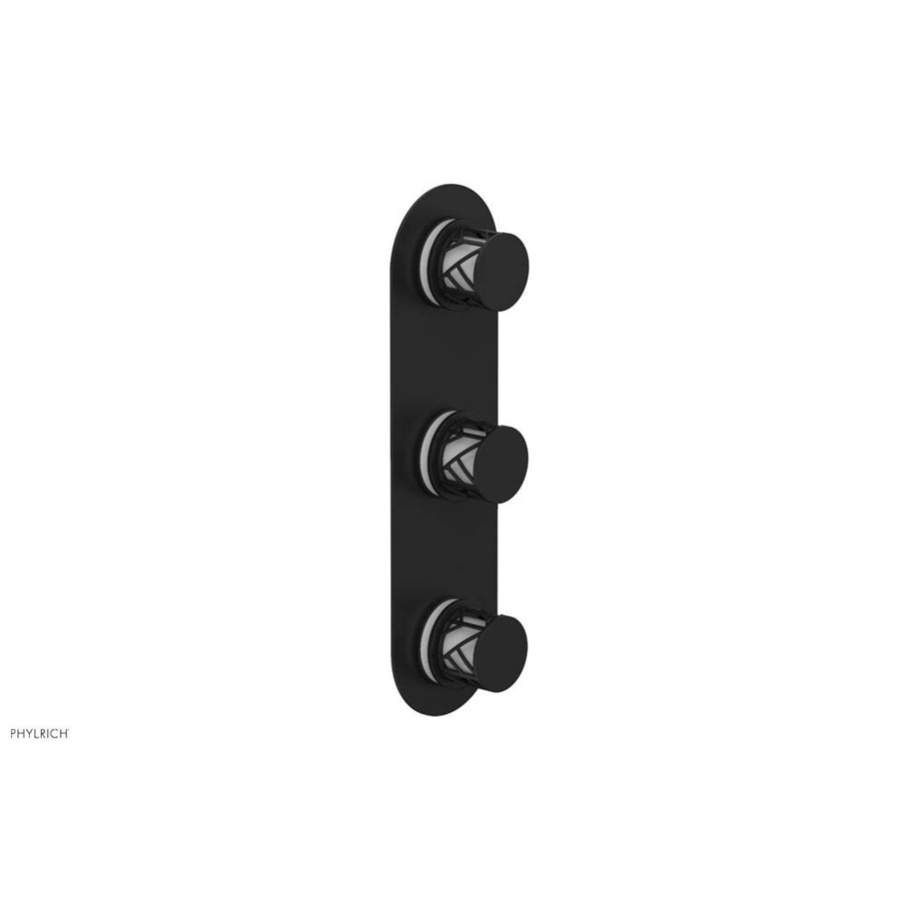 Matte Black Jolie Oval Thermostatic Trim With Two Volume Controls, Round Cutaway Handles, And Glos