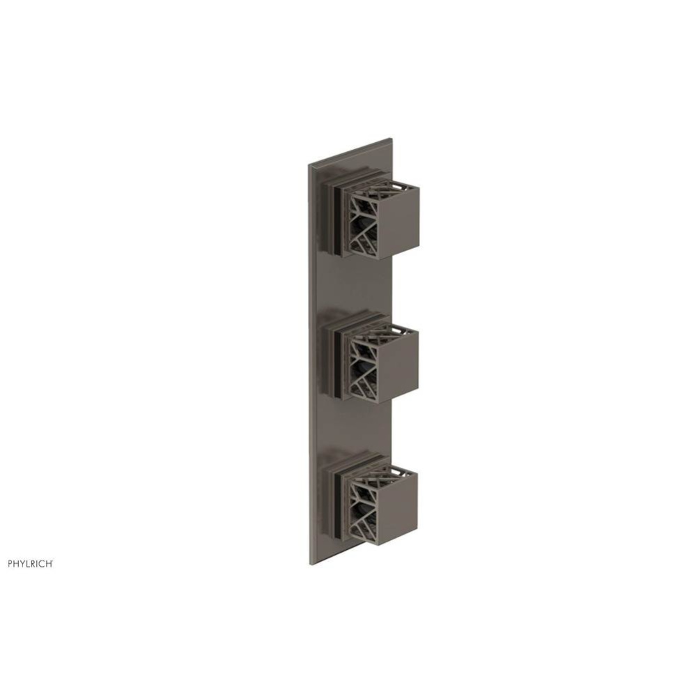 Pewter Jolie Oval Thermostatic Trim With Two Volume Controls, Square Cutaway Handles, And Black Ac