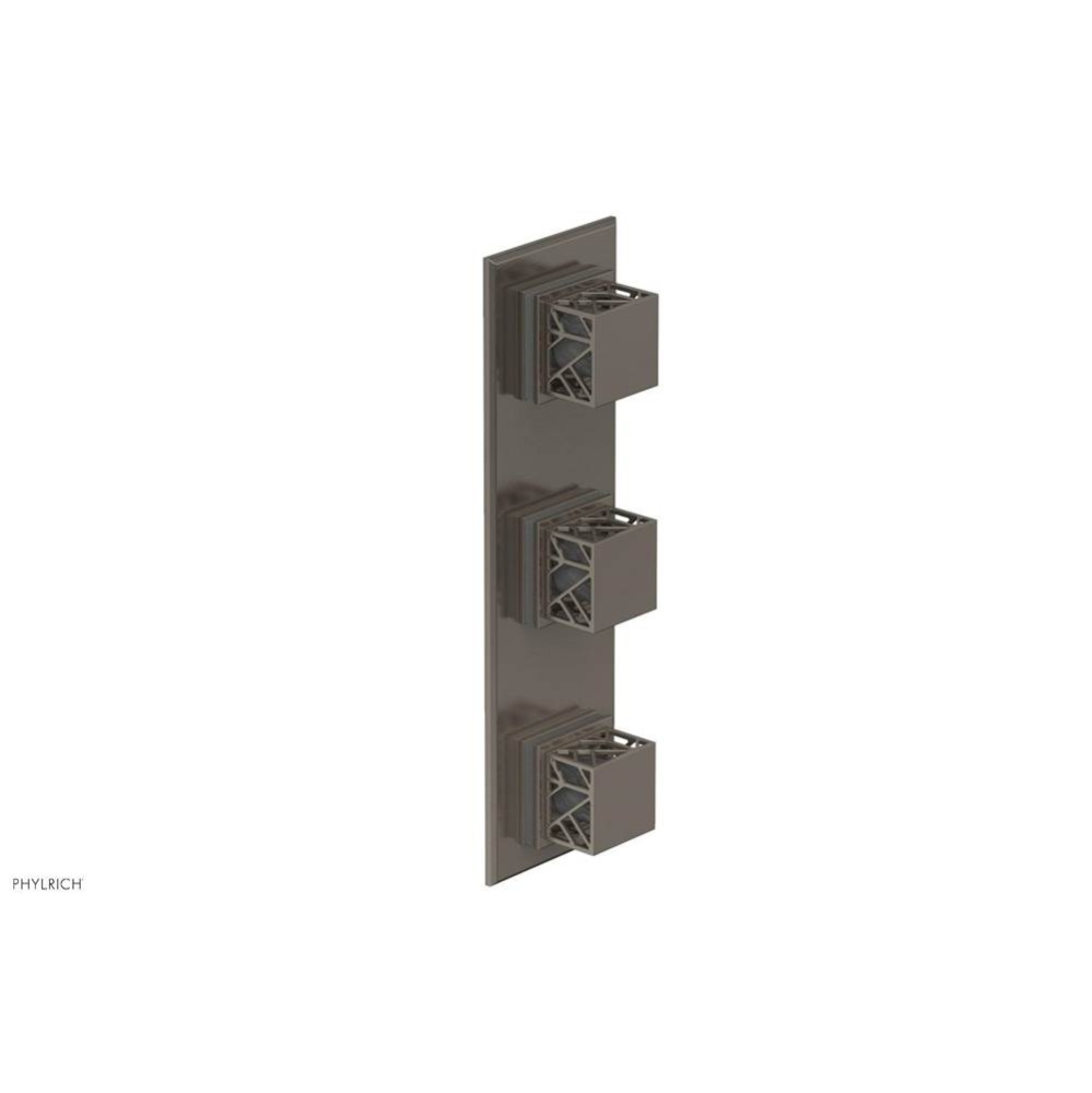 Pewter Jolie Oval Thermostatic Trim With Two Volume Controls, Square Cutaway Handles, And Grey Acc