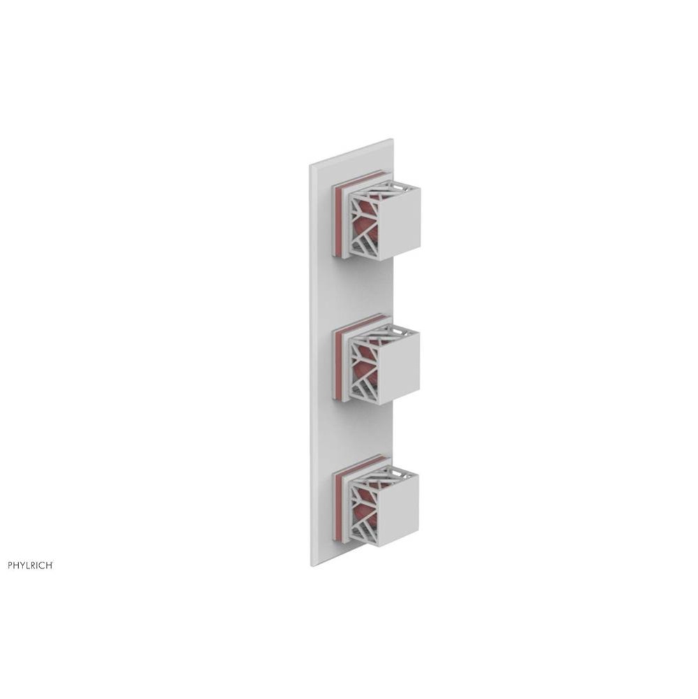 Satin White Jolie Oval Thermostatic Trim With Two Volume Controls, Square Cutaway Handles, And Pin