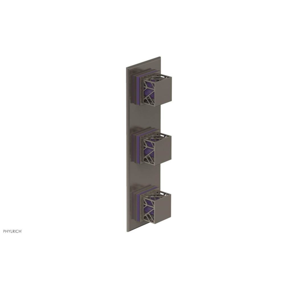 Pewter Jolie Oval Thermostatic Trim With Two Volume Controls, Square Cutaway Handles, And Purple A