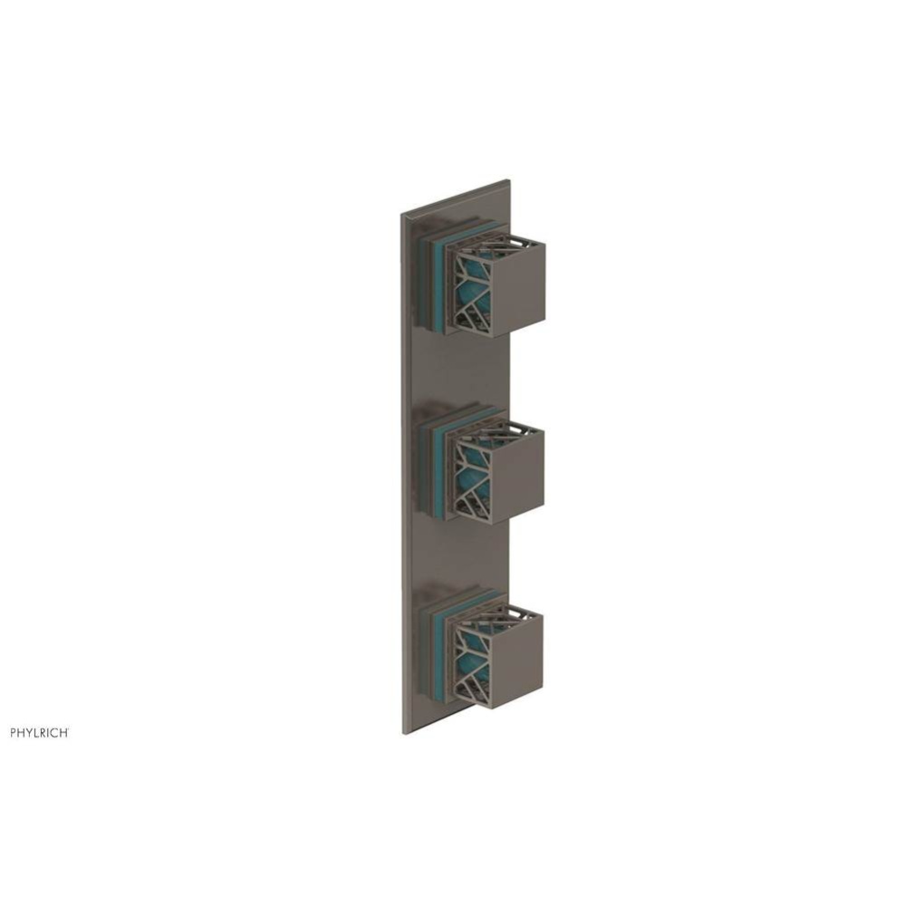 Pewter Jolie Oval Thermostatic Trim With Two Volume Controls, Square Cutaway Handles, And Turquois