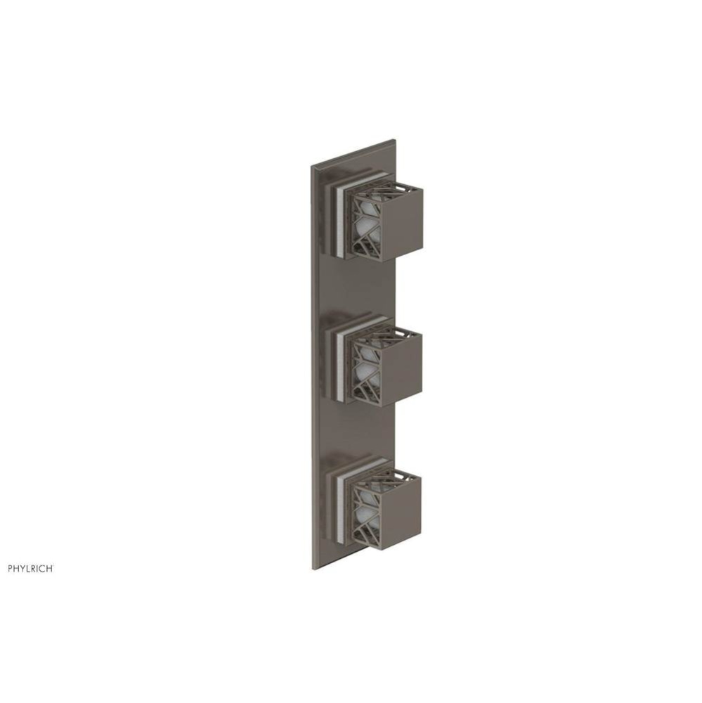 Pewter Jolie Oval Thermostatic Trim With Two Volume Controls, Square Cutaway Handles, And Gloss Wh