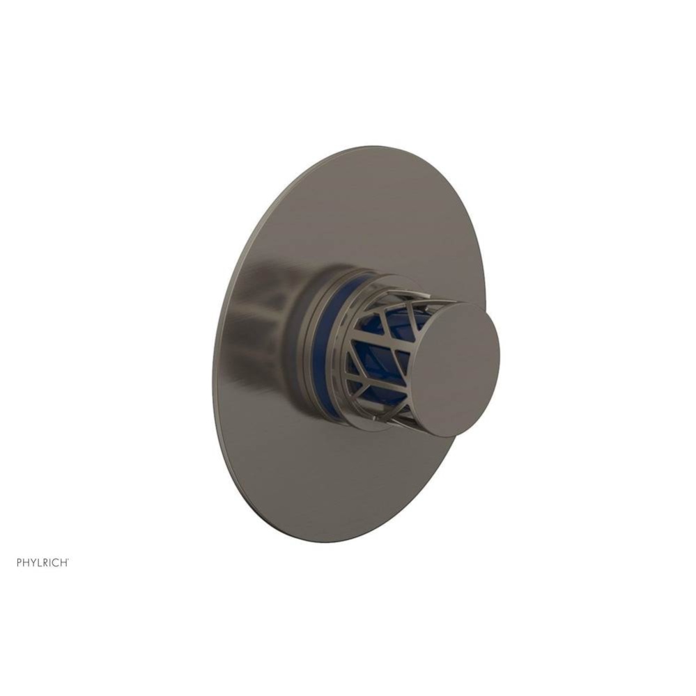 Pewter Jolie Round Thermostatic/Pressure Balance Shower Trim With Round Cutaway Handle And Navy Bl