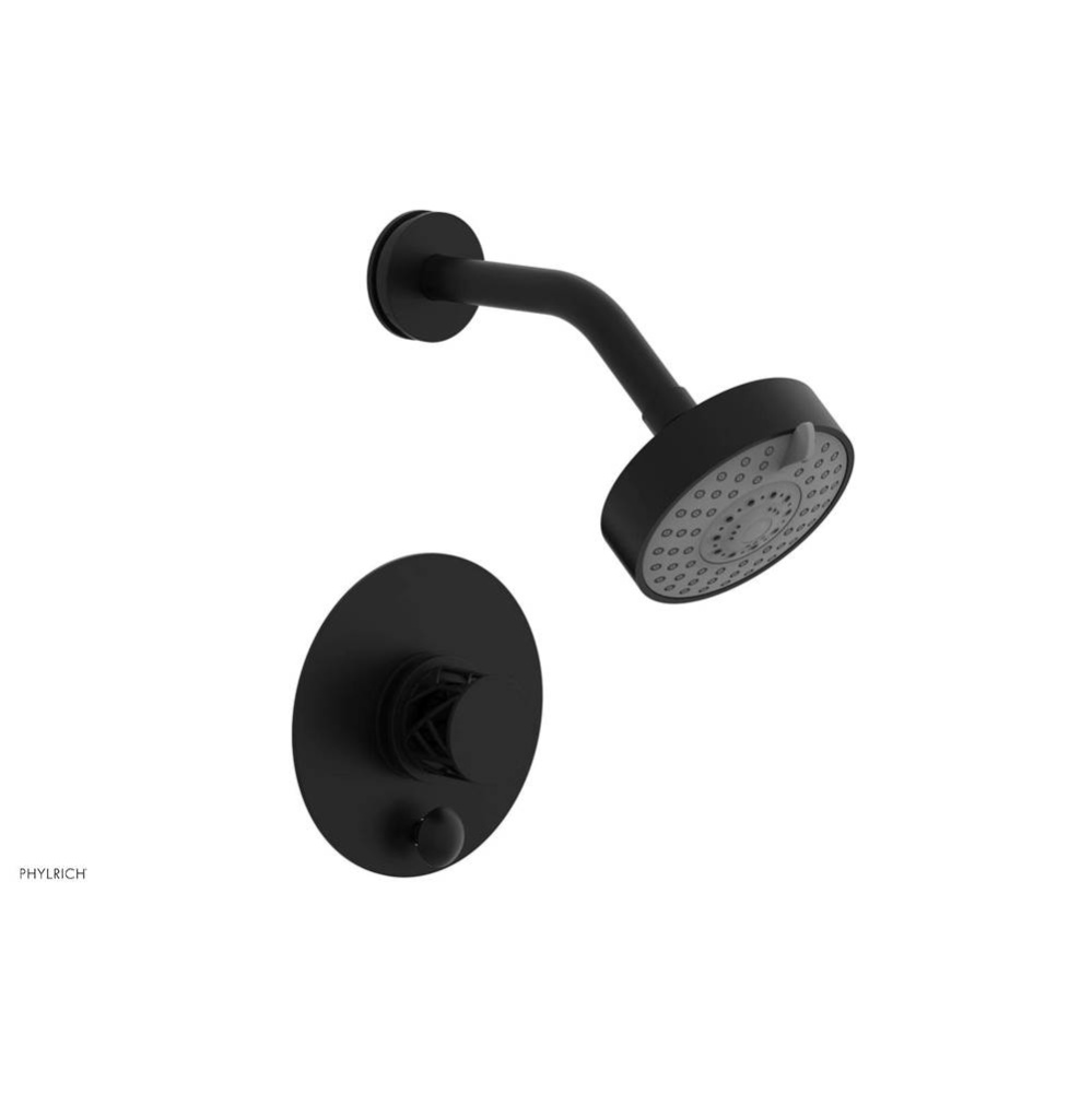 Matte Black Jolie Pressure Balance Shower Set With Round Diverter Trim, Round Cutaway Handle, And