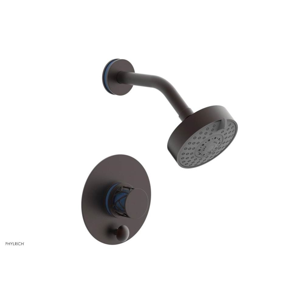 Weathered Copper Jolie Pressure Balance Shower Set With Round Diverter Trim, Round Cutaway Handle,