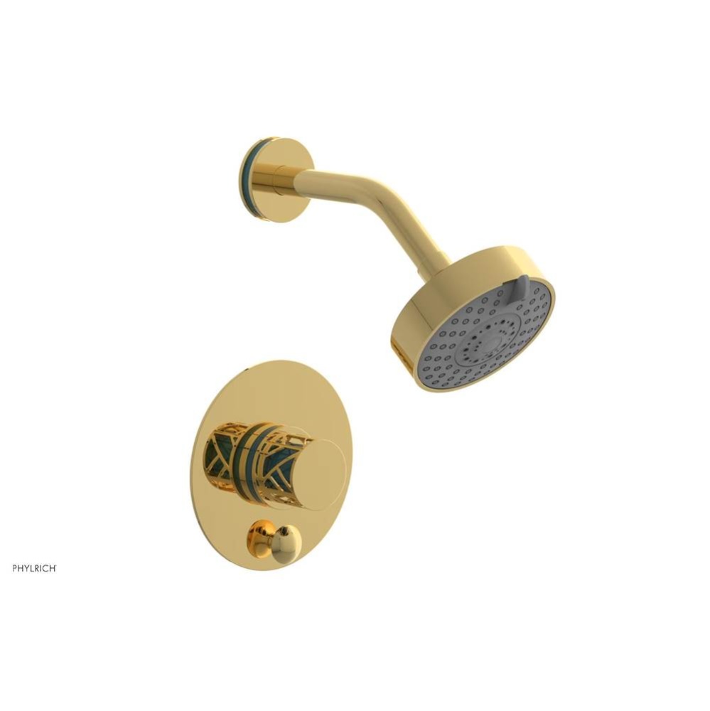Polished Gold Jolie Pressure Balance Shower Set With Round Diverter Trim, Round Cutaway Handle, An